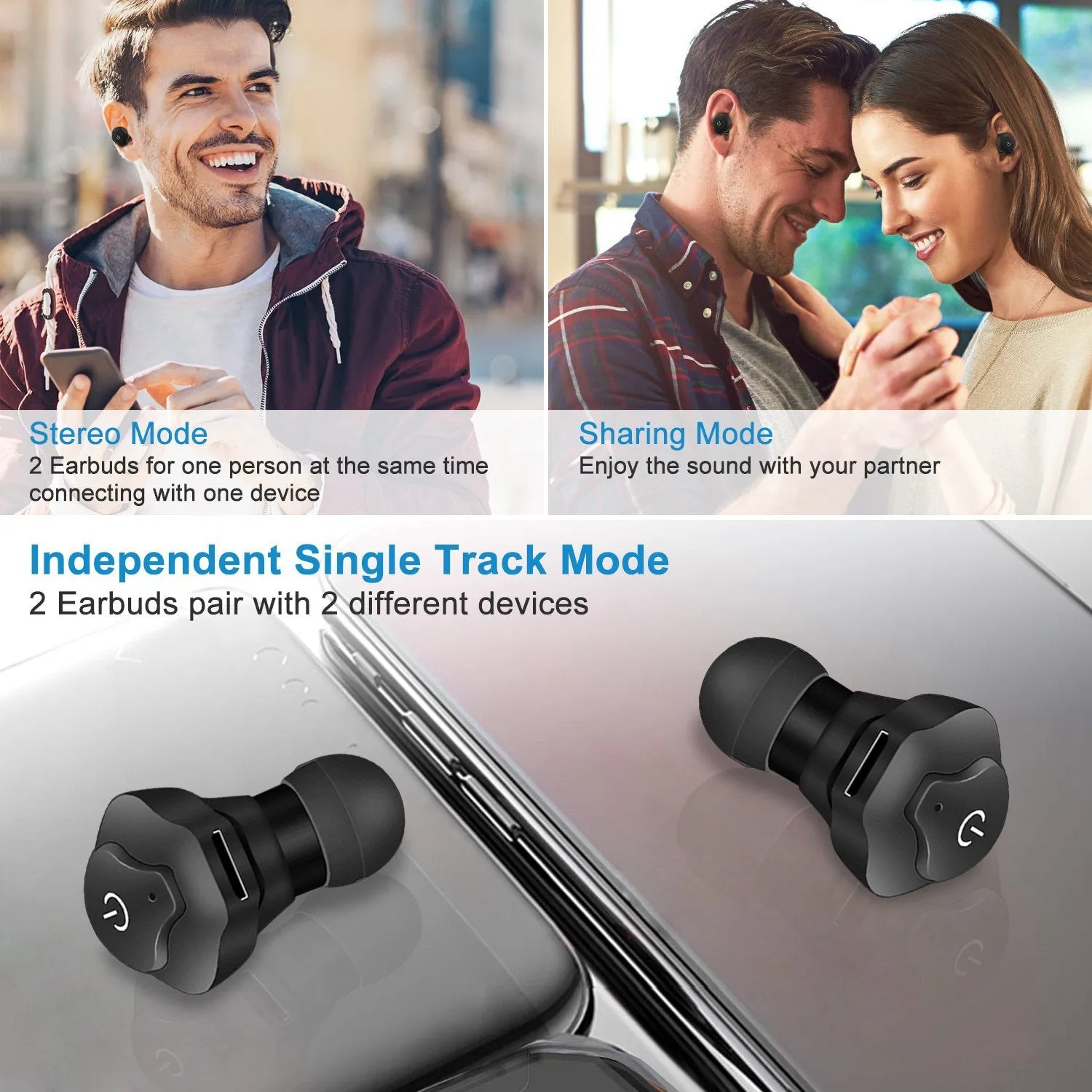 True Wireless Earbuds CSR V4.2 In-ear Stereo Headsets IP44 Waterproof Apt-X TWS Headphones Noise Cancelling