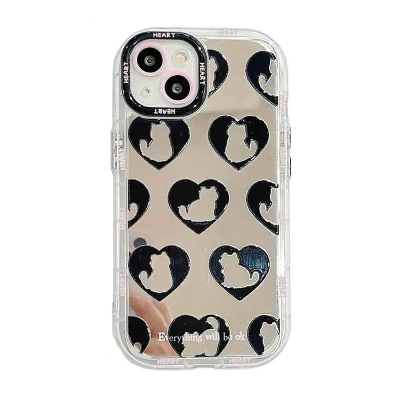 TSP90 Cute Phone Cases For iPhone 15 Pro Max, 14, 13, 11, and 12 - Cat Heart Plating Mirror Back Cover