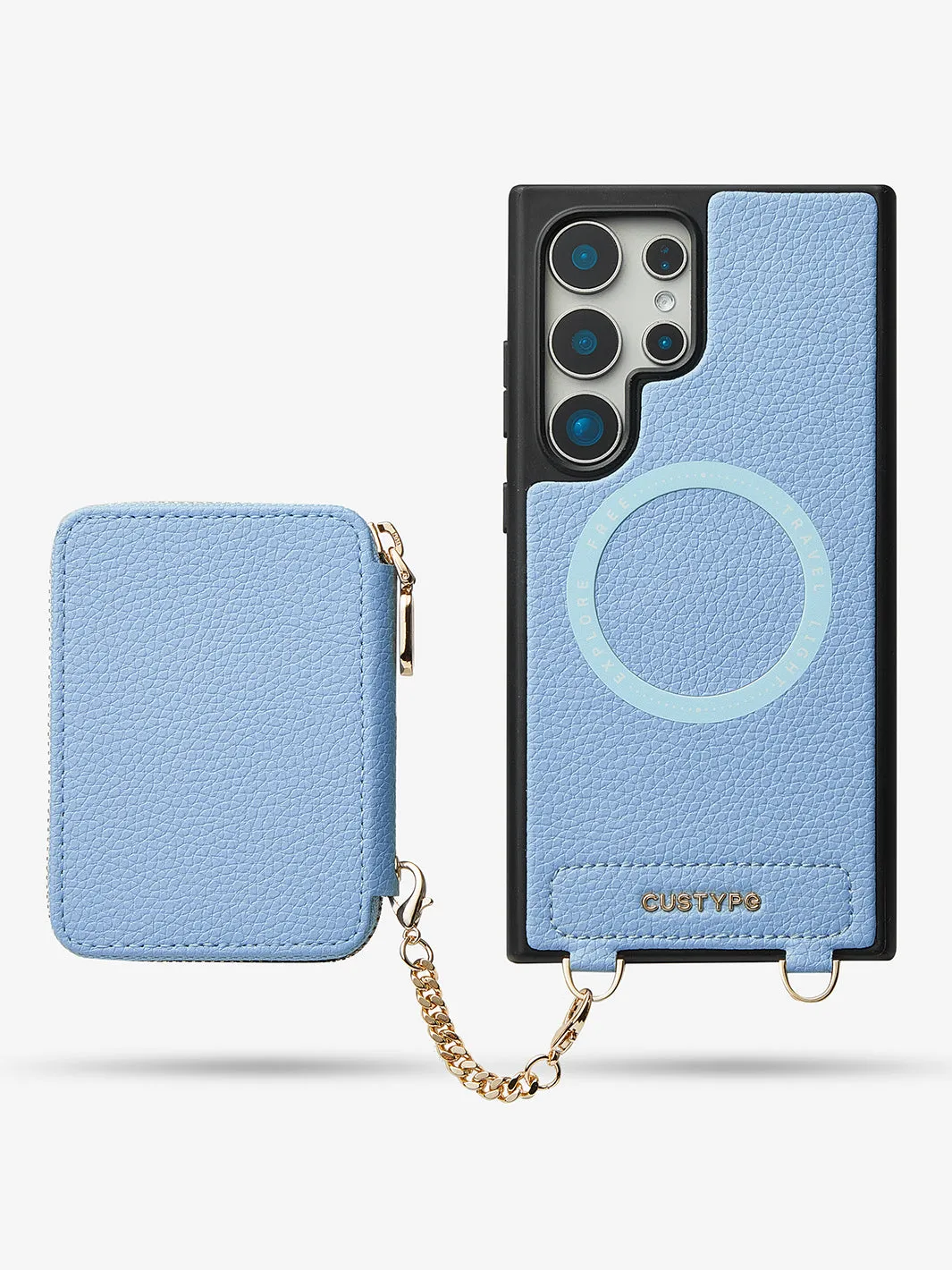 Unique Design Set- Samsung Galaxy Detachable Wireless Charging Crossbody Wallet Phone Case Round Pouch Set