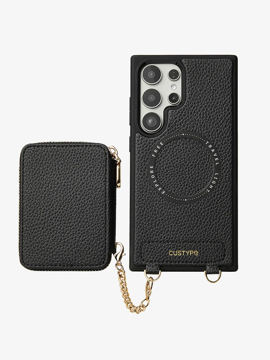 Unique Design Set- Samsung Galaxy Detachable Wireless Charging Crossbody Wallet Phone Case Round Pouch Set