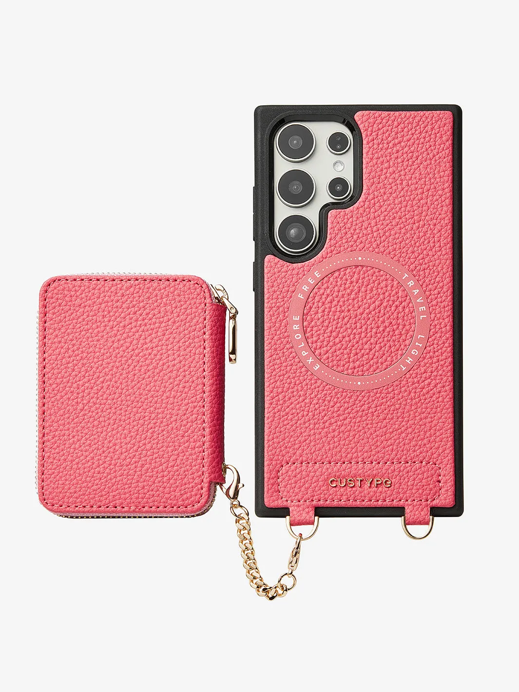 Unique Design Set- Samsung Galaxy Detachable Wireless Charging Crossbody Wallet Phone Case Round Pouch Set