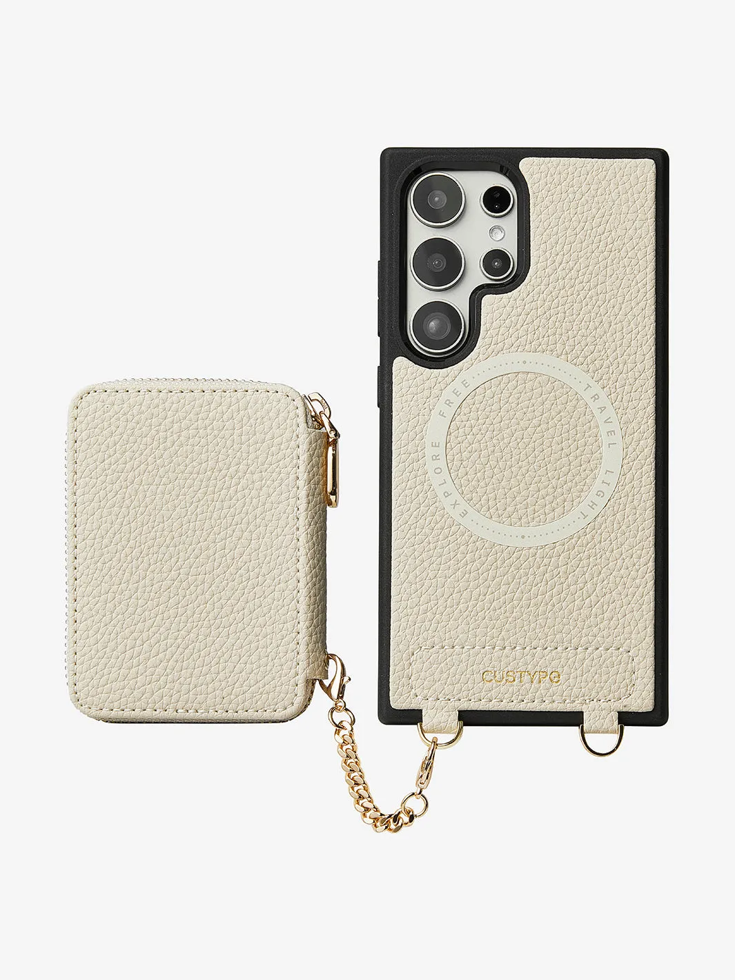 Unique Design Set- Samsung Galaxy Detachable Wireless Charging Crossbody Wallet Phone Case Round Pouch Set