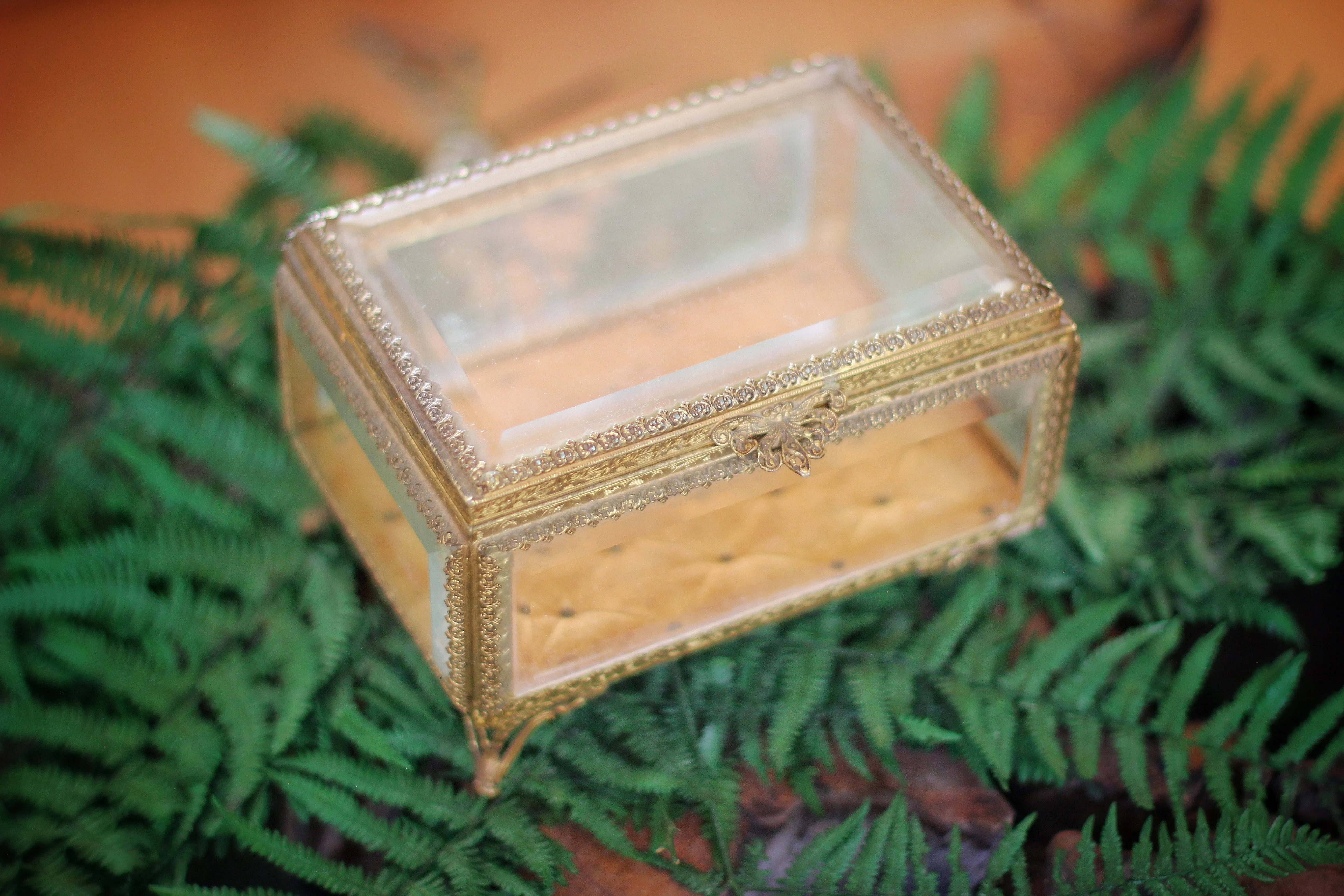 Vintage Tufted Glass Jewelry Box