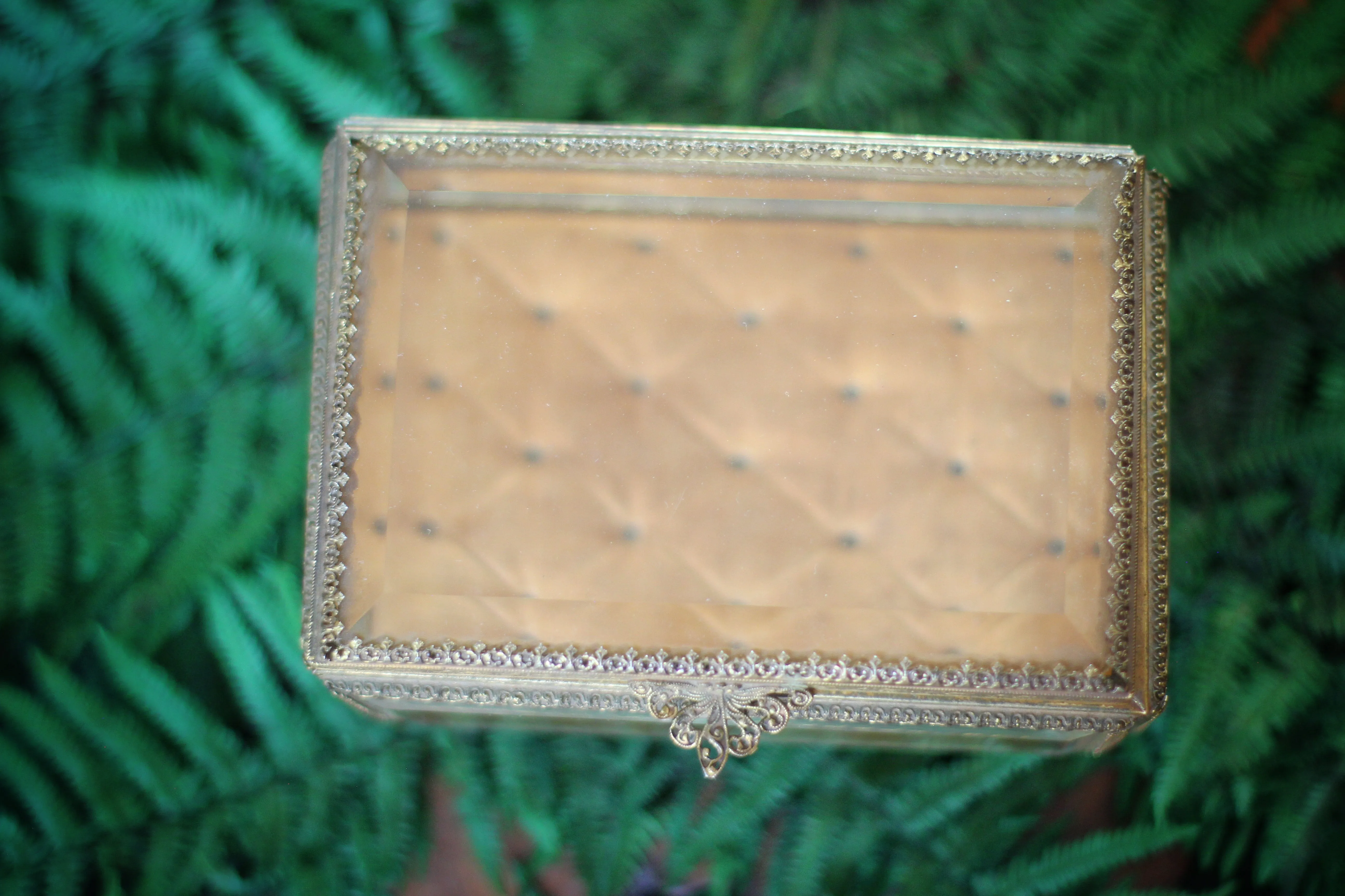 Vintage Tufted Glass Jewelry Box