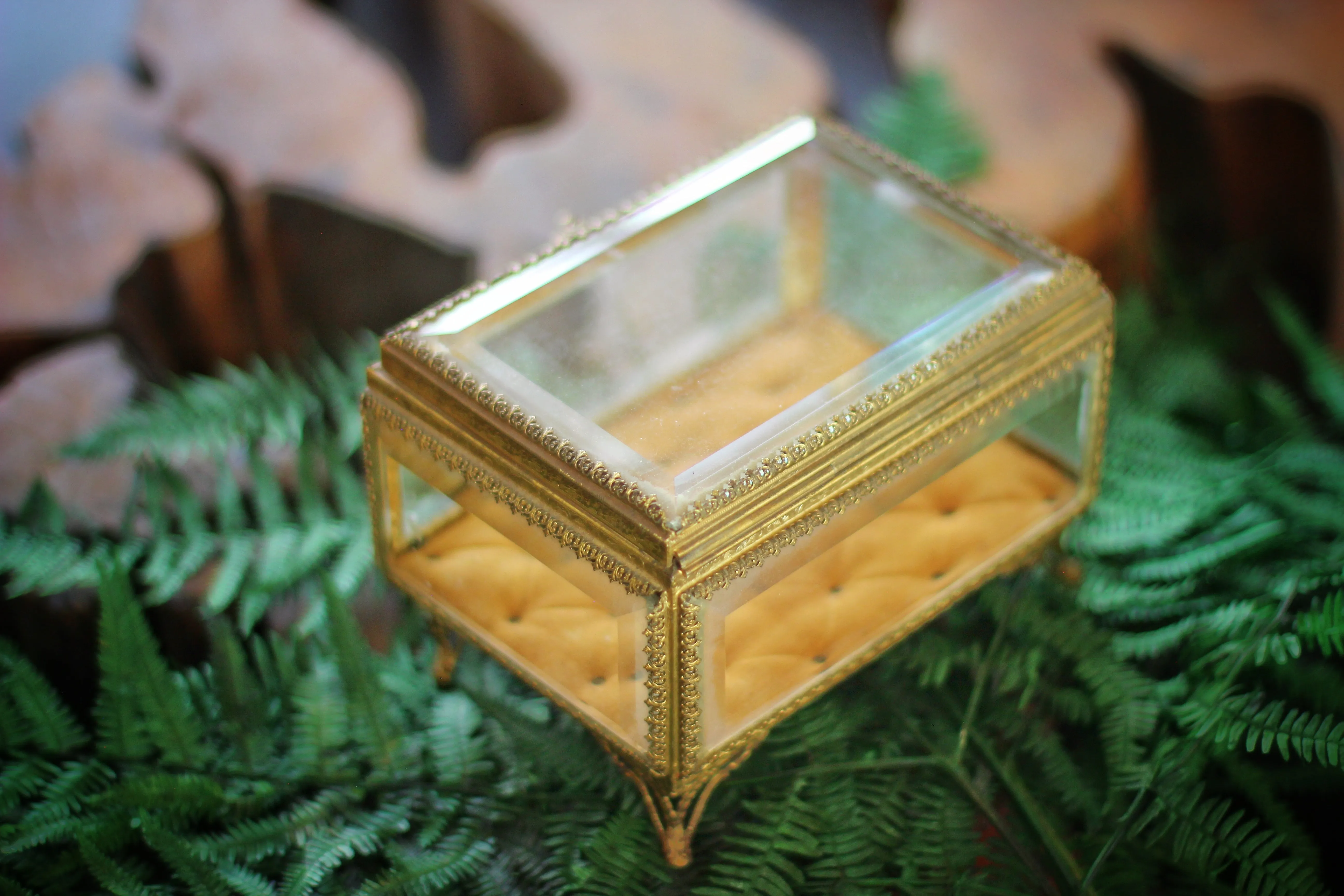 Vintage Tufted Glass Jewelry Box