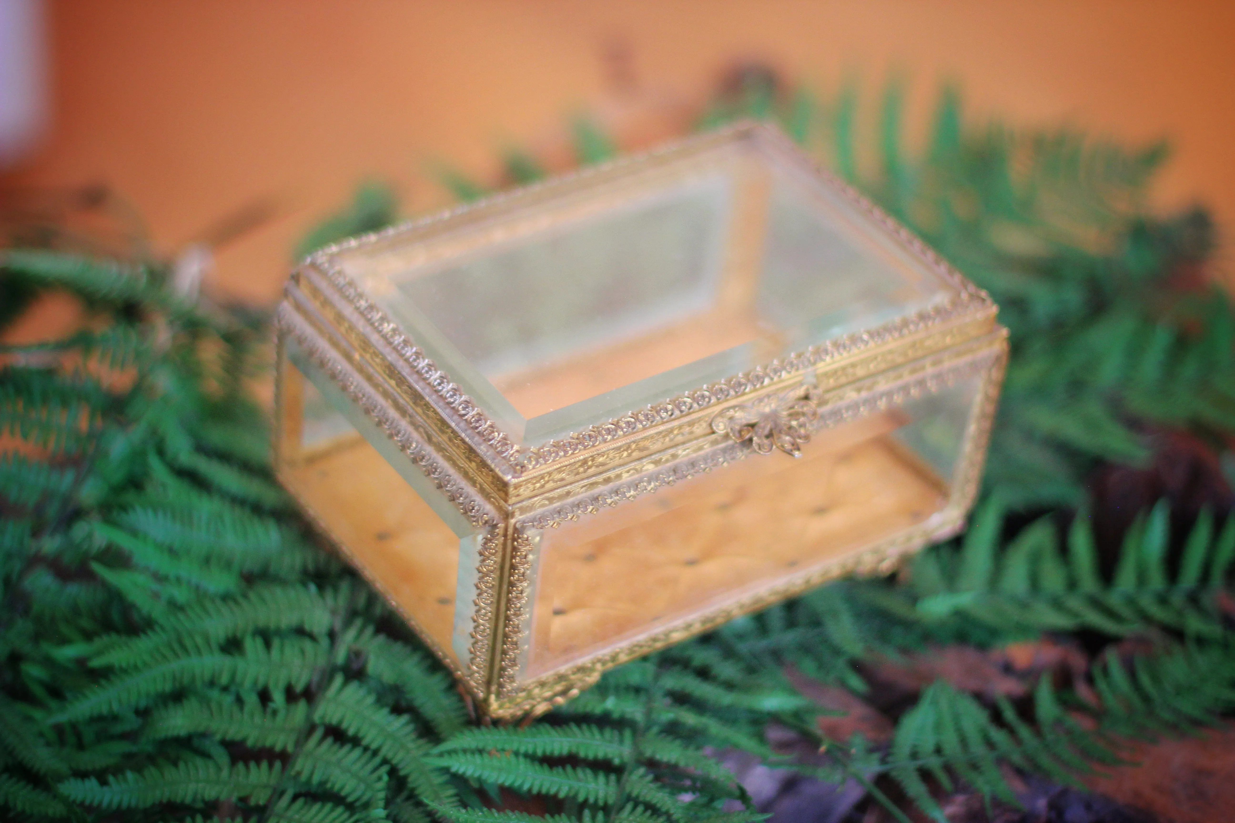 Vintage Tufted Glass Jewelry Box