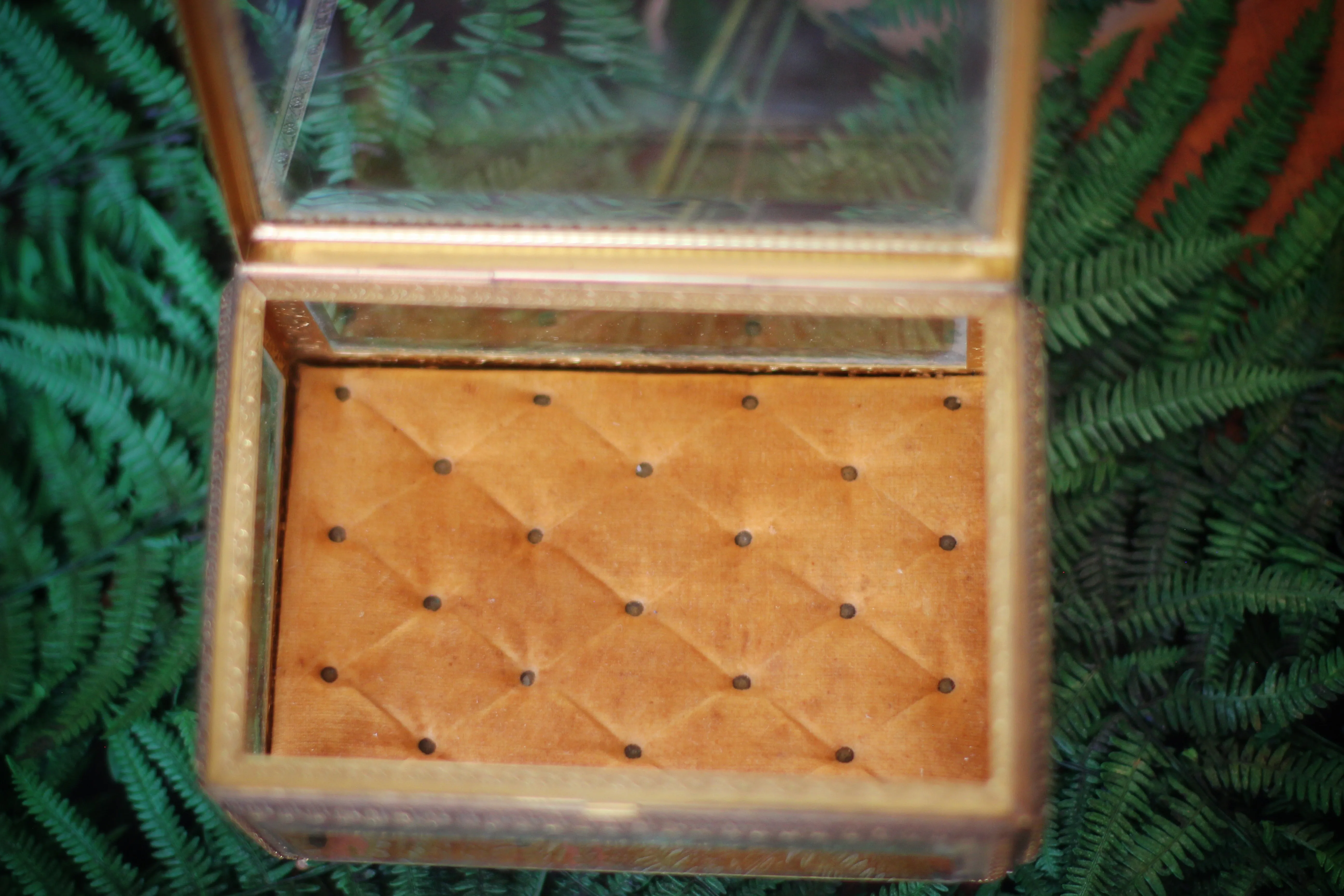 Vintage Tufted Glass Jewelry Box