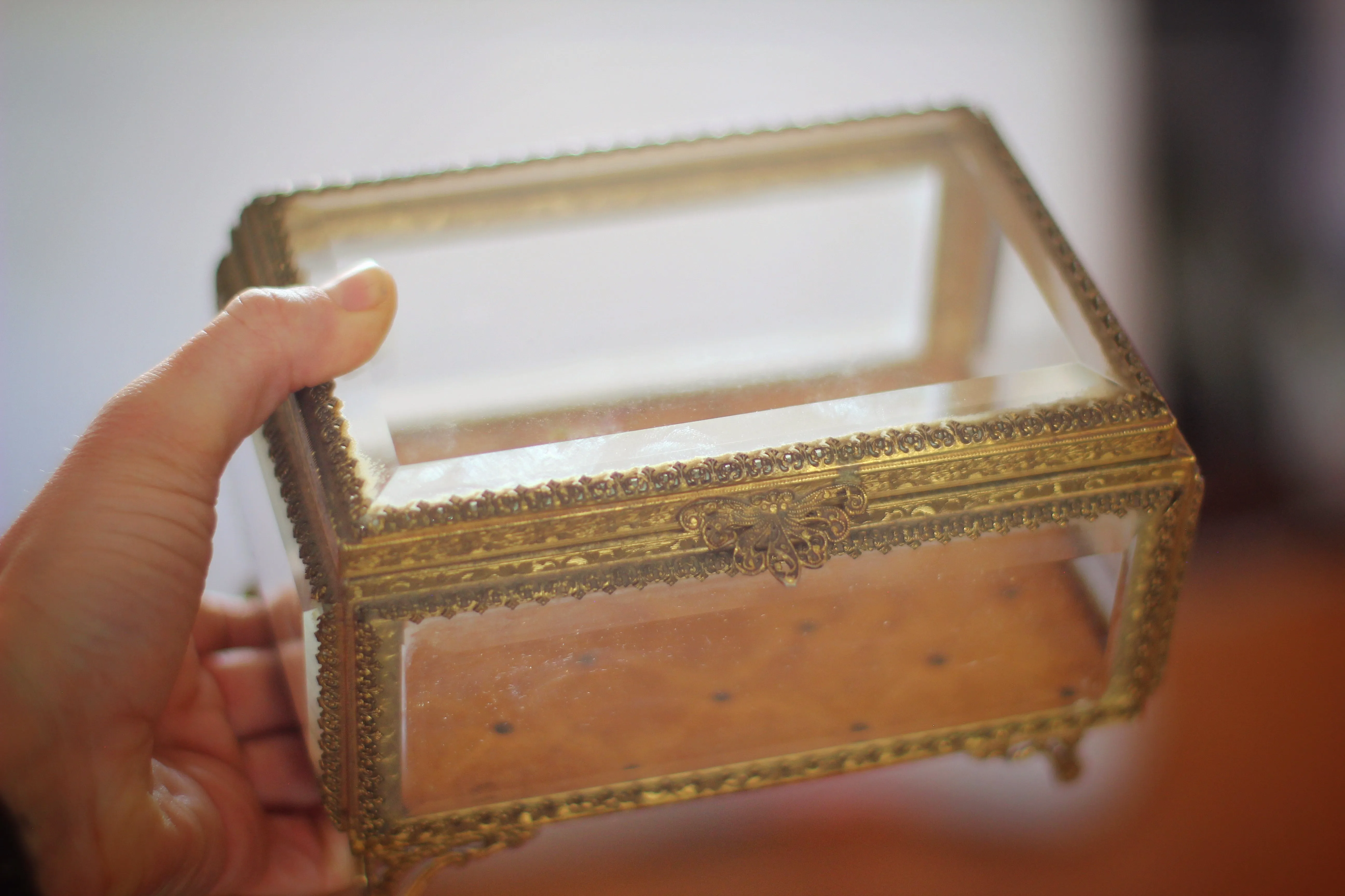 Vintage Tufted Glass Jewelry Box