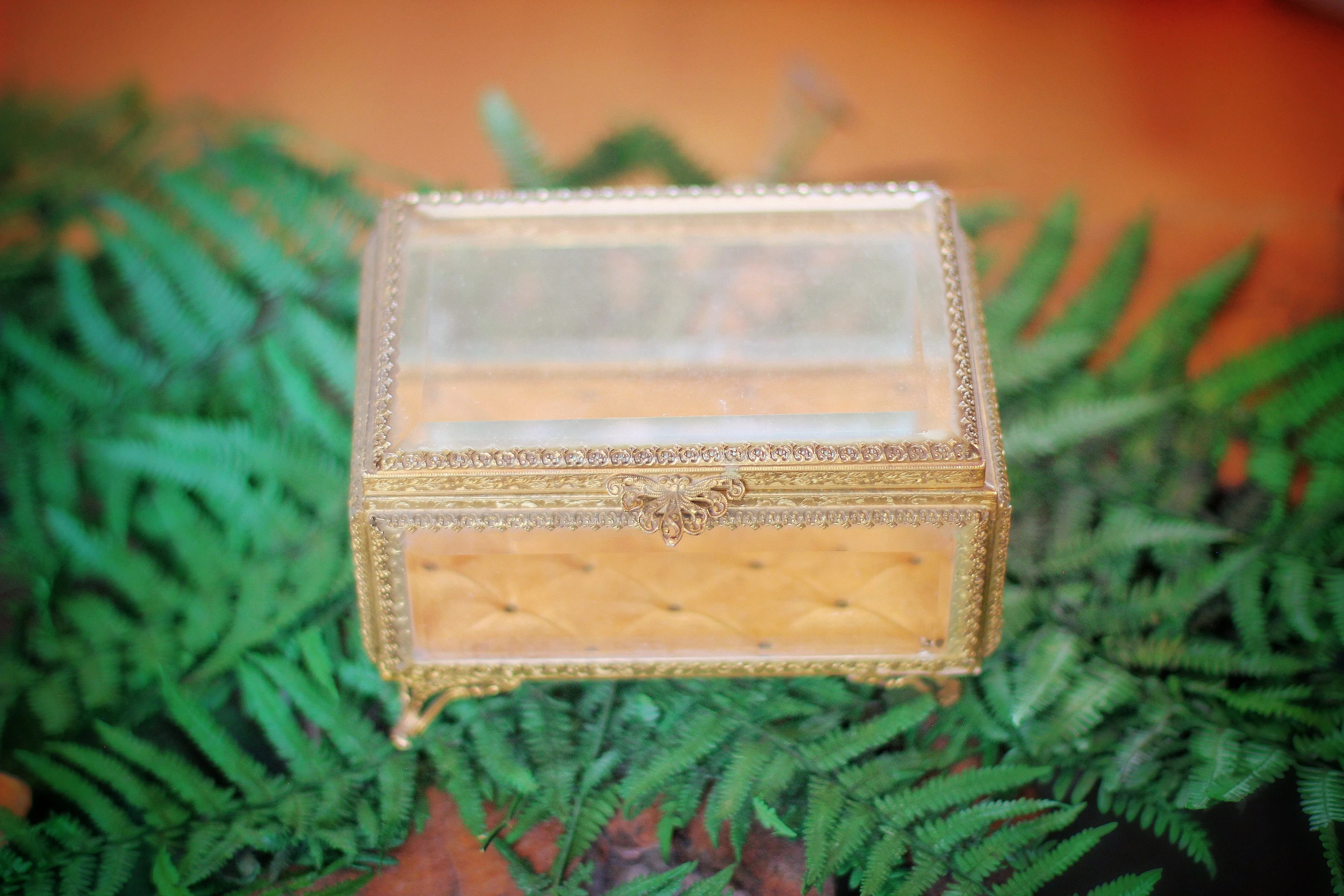 Vintage Tufted Glass Jewelry Box