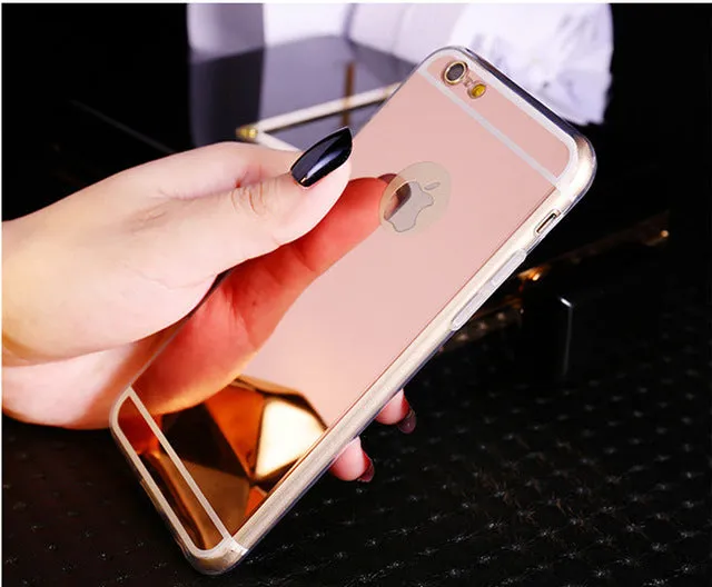 VOONGSON Rose Gold Luxury Bling Mirror Case For Iphone 6 6S Plus 7 5 5s SE Clear TPU Edge Ultra Slim Flexible Soft Cover Cases