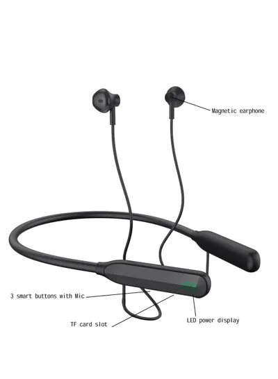 WNB-100 Wireless Neckband with Magnetic Earbuds Design and Digital Battery Display