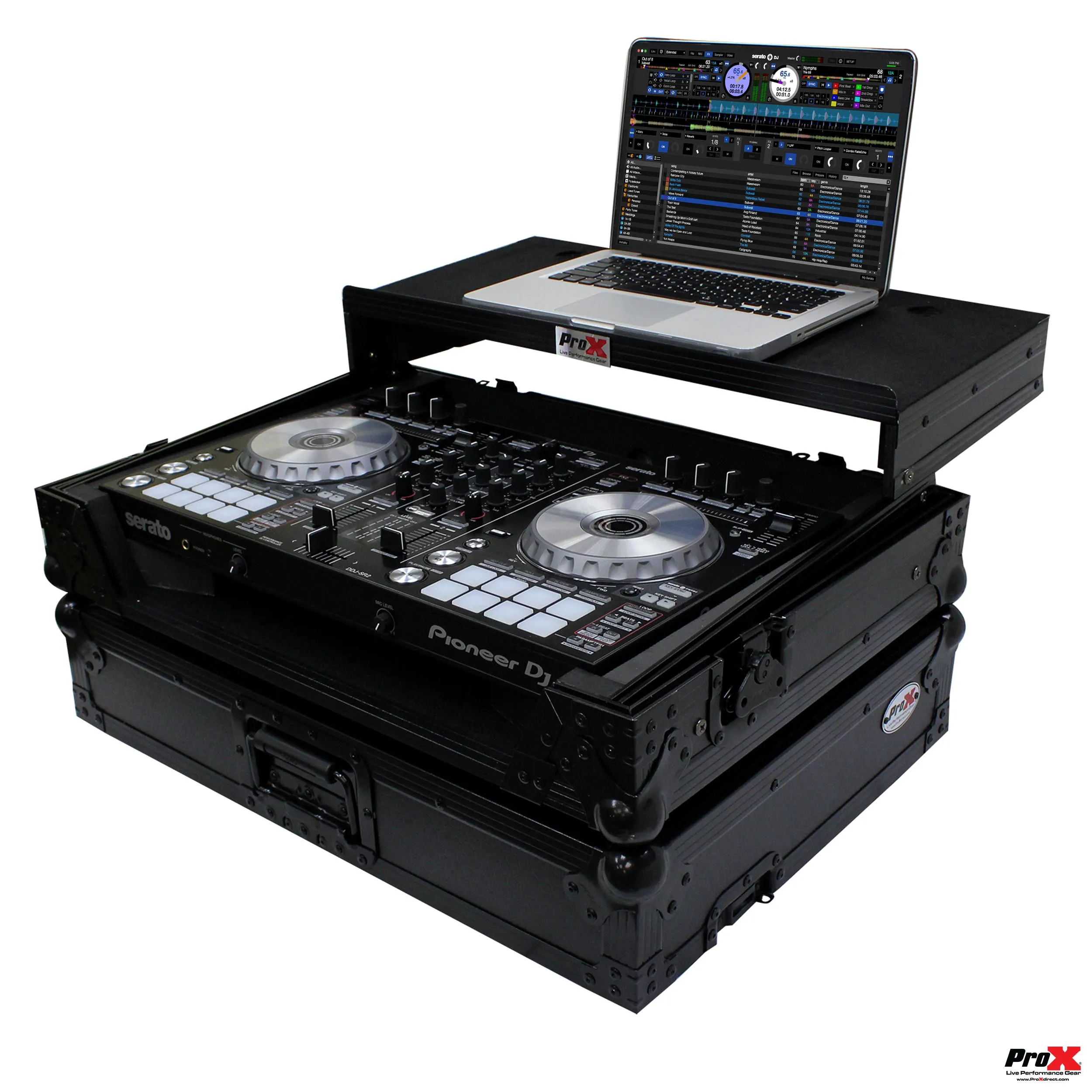 XS-DDJSR2LTBL LED ATA Flight Case For Pioneer DDJ-SR2 DJ Controller with Laptop Shelf and LED  - Black