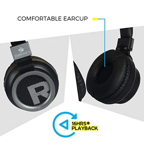 ZEBRONICS-Bang Over The Ear Headphones with Foldable Design and Bluetooth v5.0 Headphones, Providing up to 20h* Playback(Black)