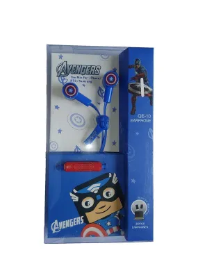 Zipper Captain America Earphone for Kids in-Ear Headphone Cartoon Headset with Mic with Silicone Covers for Protecting Your earplug - Blue